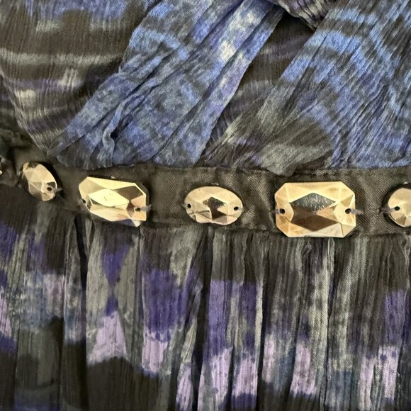 Signature by Robbie Bee Women's Midi Dress Sz 16 Blue Silk Bejeweled Sleeveless - Picture 4 of 8